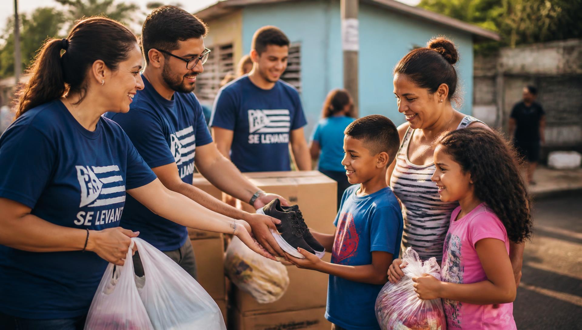 Voluntarios de Fundación Premier entregando alimentos y zapatos a familias en Puerto Rico